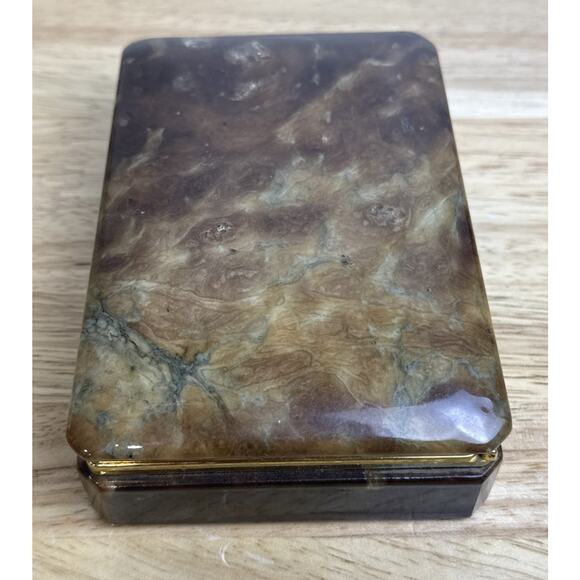 Vintage Genuine Alabaster Marble Hinge Jewelry Trinket Box Italy Gold Brass - Picture 4 of 9